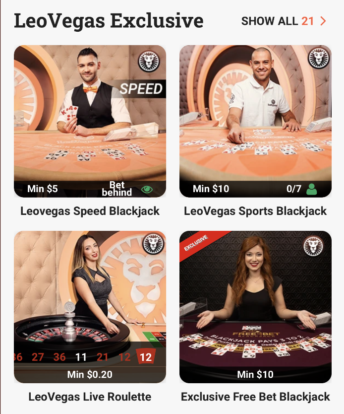 Exclusive online blackjack tables in Ontario at Leo Vegas Casino