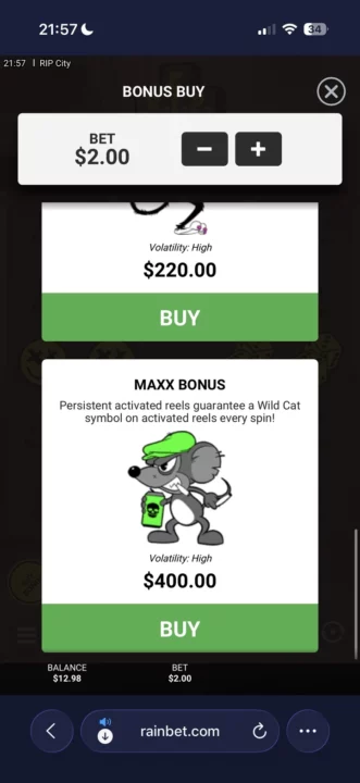 rip city  by hacksaw gaming Maxx bonus buy screenshot on rainbet bestbonuslist.com