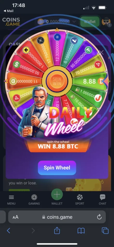 coins game casino free spin daily to win btc