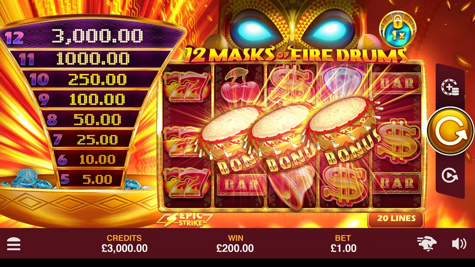 12 masks of fire drums slot guide