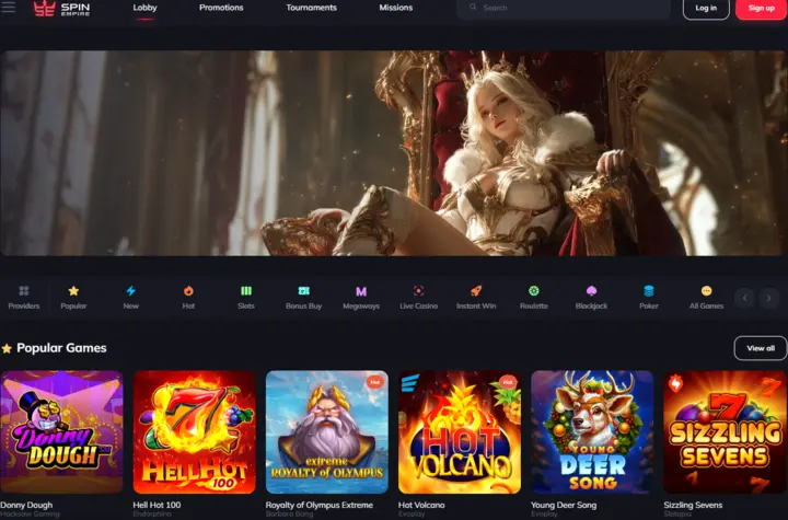 SpinEmpire Casino Bonus 125% First Deposit casino screenshot