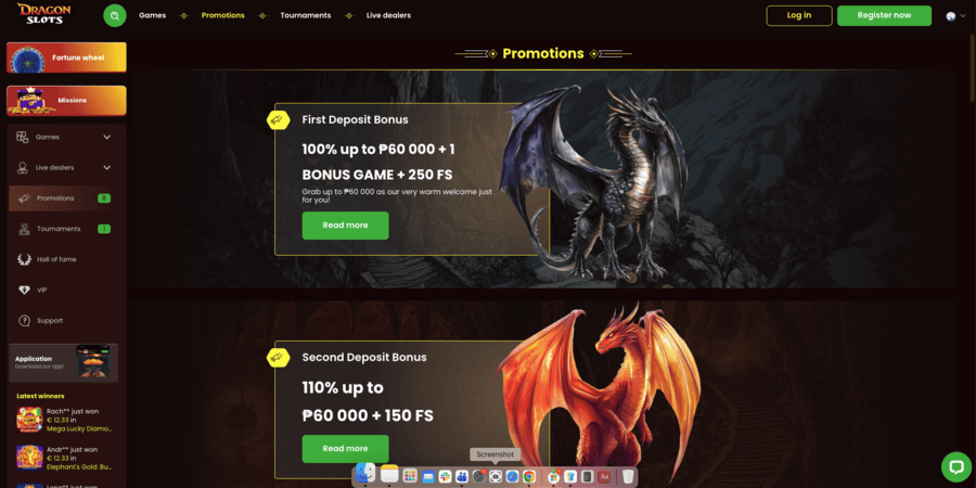 Dragonslots No Deposit Bonus 20 Free casino screenshot